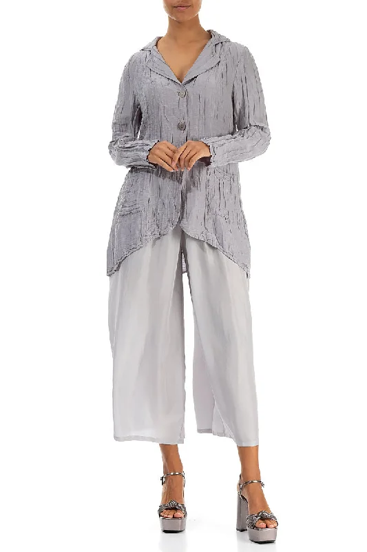 Flared Crinkled Lilac Grey Silk Jacket