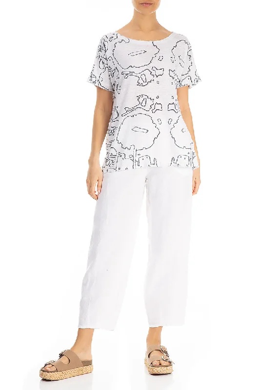 Floral White Linen Jersey Top