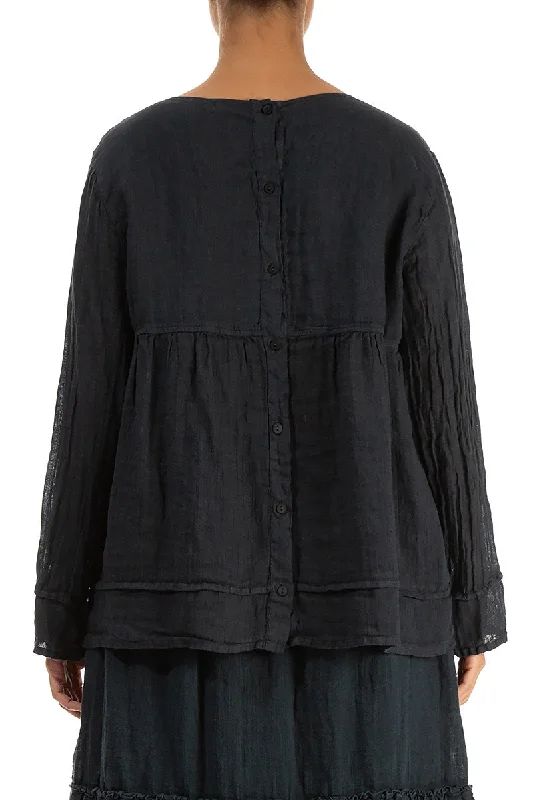 Frill Graphite Gauze Linen Blouse