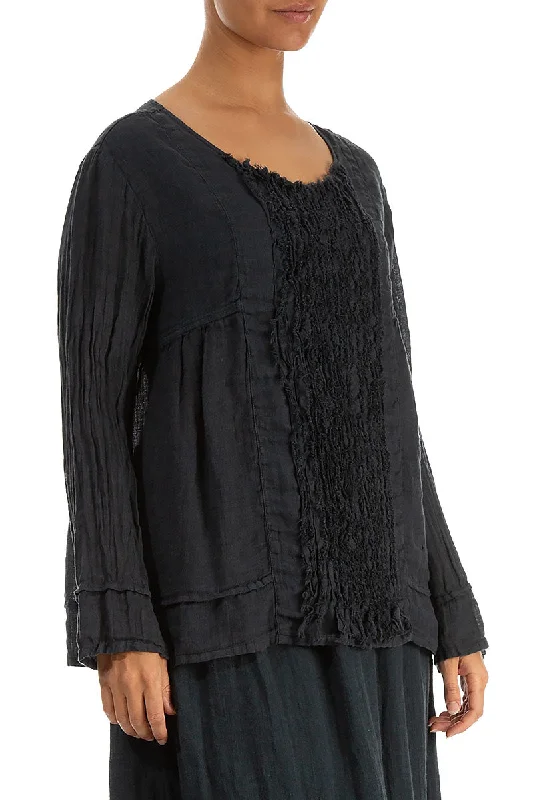 Frill Graphite Gauze Linen Blouse