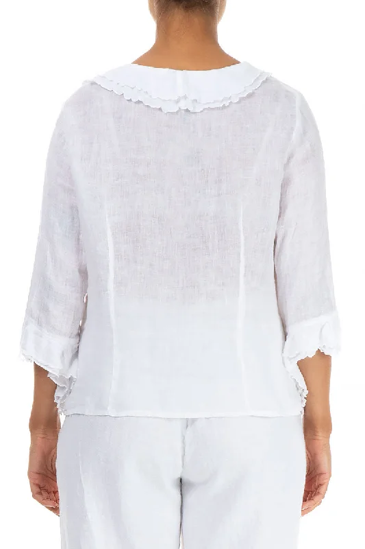 Frilled White Gauze Linen Blouse