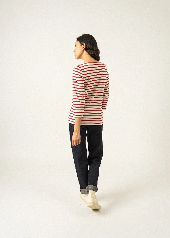 GALATHEE II - Breton Striped Top with ¾ Sleeve | Soft Cotton | Women Fit (ECRU / MAROON)