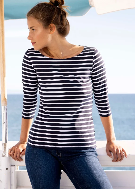 GARDE-COTE III - Nautical Striped Sport Top With UV Protection | Women Fit (NAVY / WHITE)