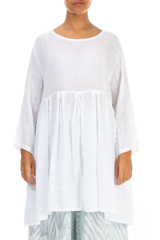 Gathered White Gauze Linen Tunic