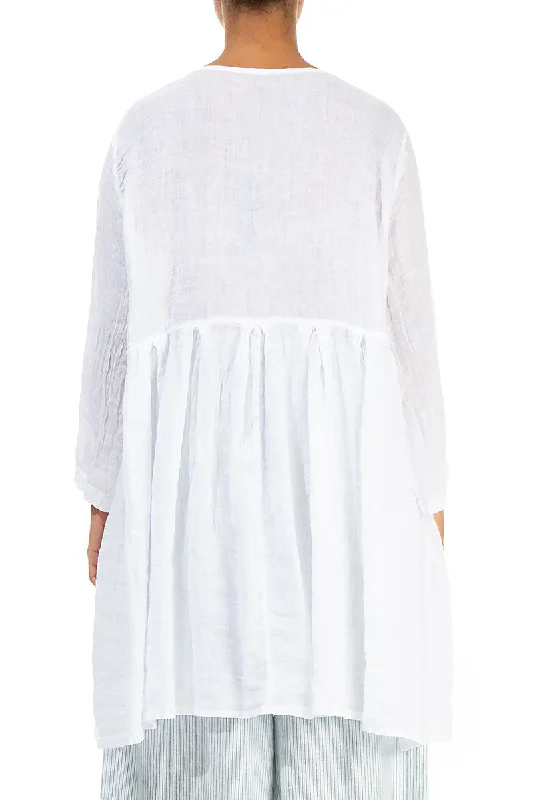 Gathered White Gauze Linen Tunic