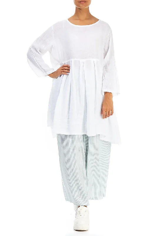 Gathered White Gauze Linen Tunic