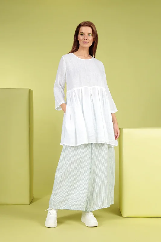 Gathered White Gauze Linen Tunic