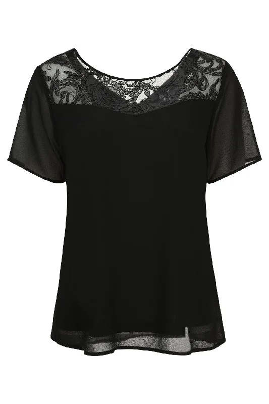 Georgette Top with embroidery trim | BLACK | 8174ZR