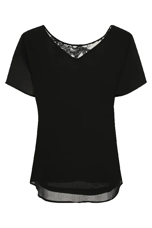 Georgette Top with embroidery trim | BLACK | 8174ZR