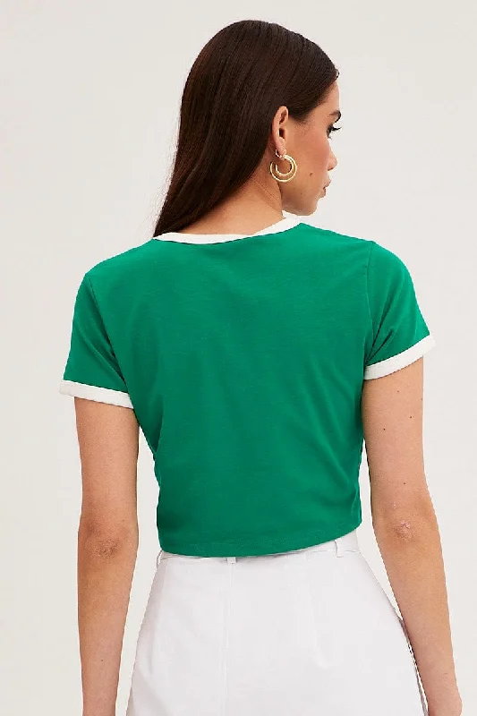 Green Baby Tee Short Sleeve Crew Neck Crop New York