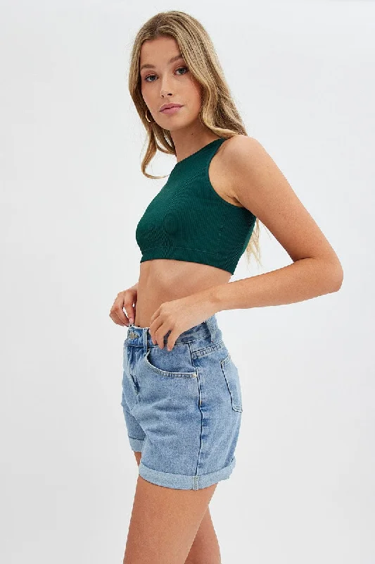 Green Crop Tank Top Crew Neck Seamless