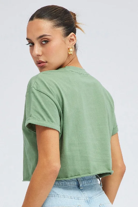 Green Graphic T Shirt Short Sleeve Crew Neck