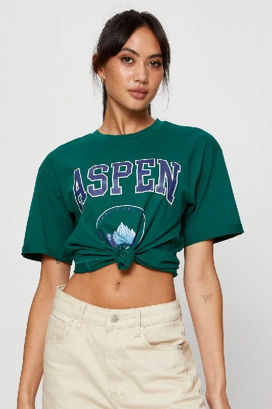 Green Graphic T Shirt Short Sleeve