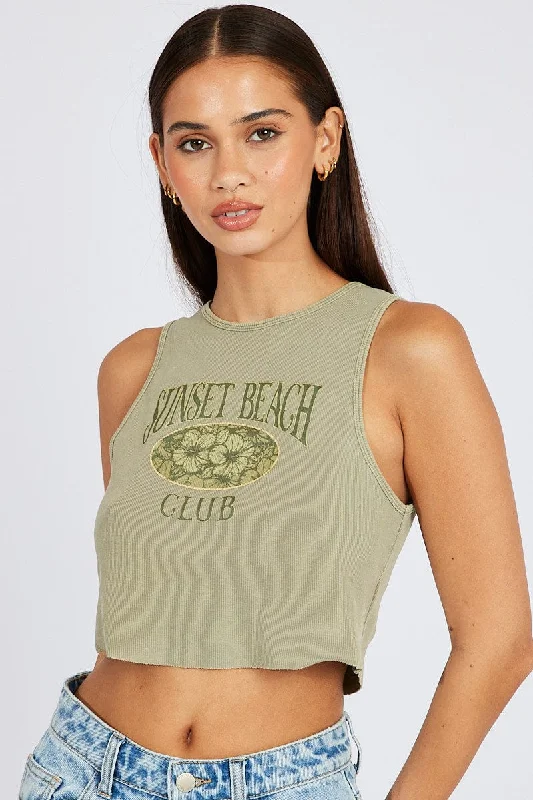 Green Graphic Tank Sleeveless