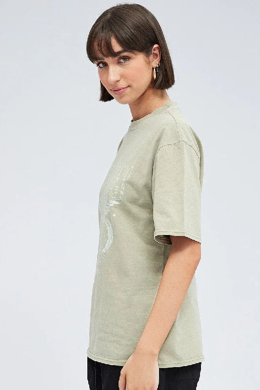 Green Graphic Tee Short Sleeve Round Neck