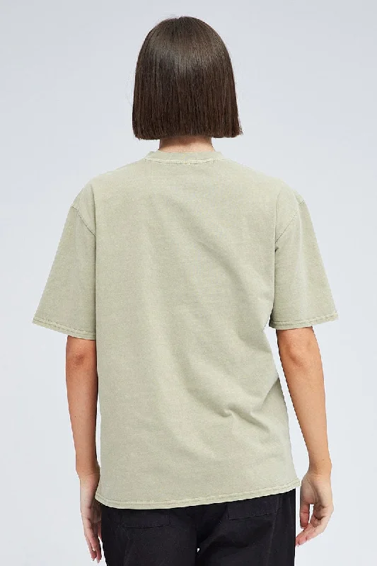 Green Graphic Tee Short Sleeve Round Neck