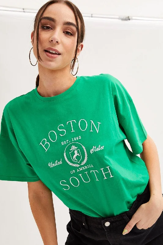 Green Oversized T-Shirt Embroidered