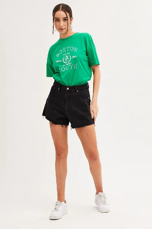 Green Oversized T-Shirt Embroidered