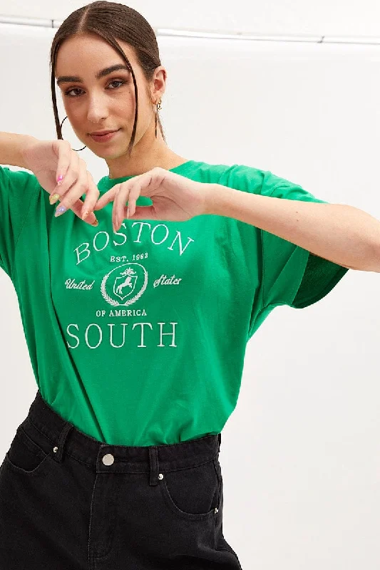 Green Oversized T-Shirt Embroidered