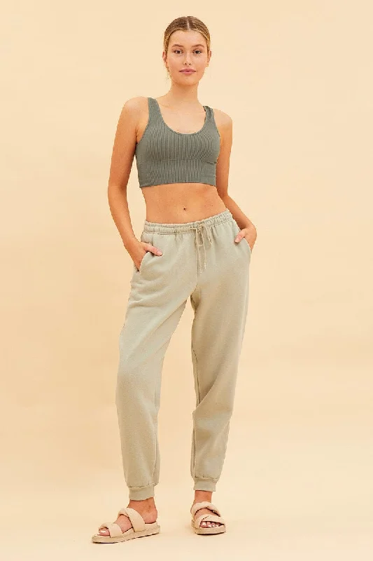 Green Seamless Tank Top Scoop Neck Rib Crop