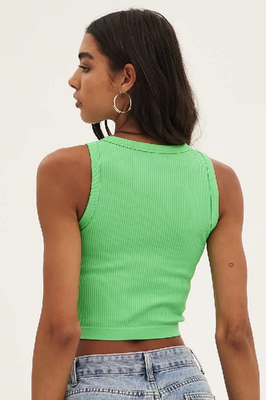 Green Tank Top Crew Neck Seamless