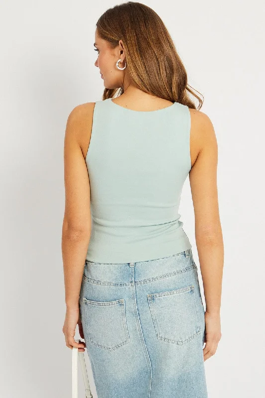 Green Tank Top Sleeveless Boat Neck