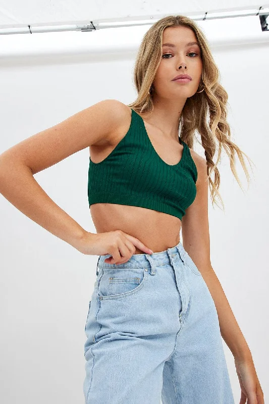 Green Tank Top V Neck Seamless