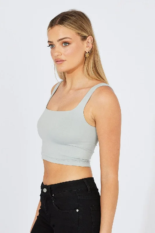 Grey Crop Tank Top Seamless