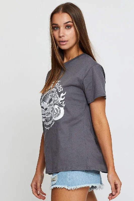 Grey Graphic T Shirt Short Sleeve