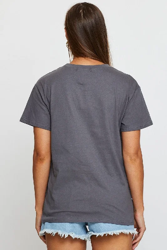 Grey Graphic T Shirt Short Sleeve