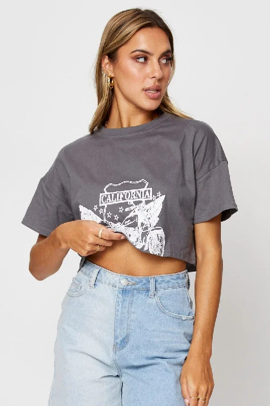 Grey Graphic T Shirt Short Sleeve