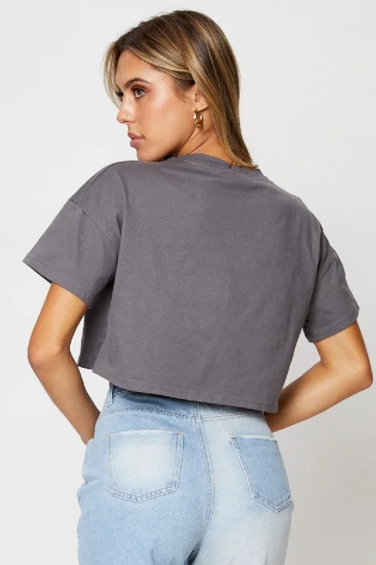 Grey Graphic T Shirt Short Sleeve