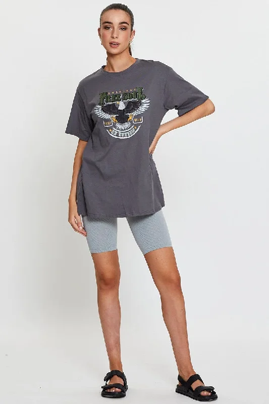 Grey Graphic T Shirt Short Sleeve