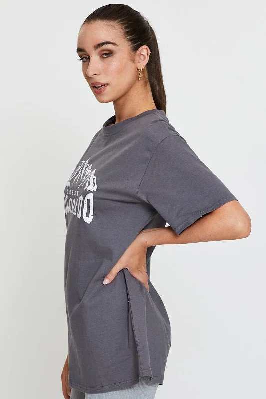 Grey Graphic T Shirt Short Sleeve