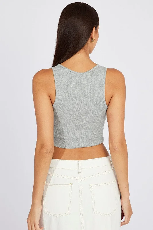 Grey Graphic Tank Sleeveless Rib