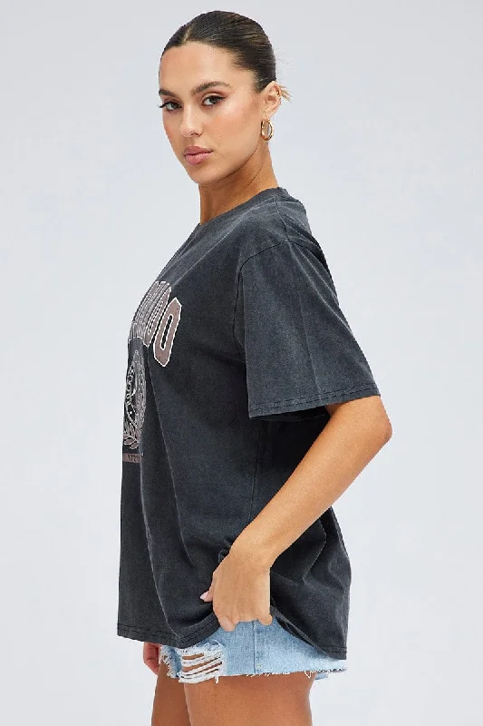 Grey Graphic Tee Short Sleeve Round Neck