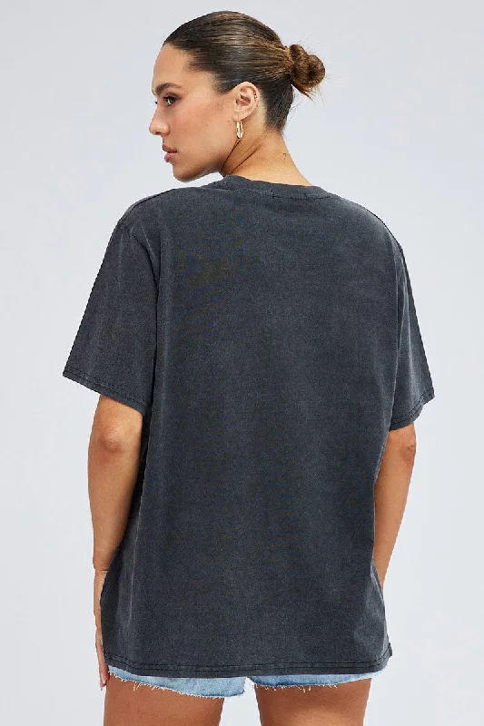 Grey Graphic Tee Short Sleeve Round Neck