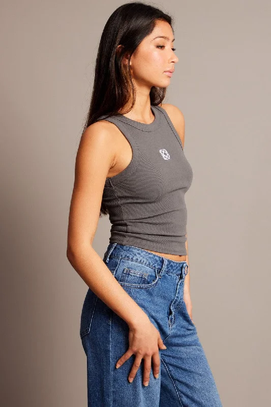 Grey Rib Tank Sleeveless