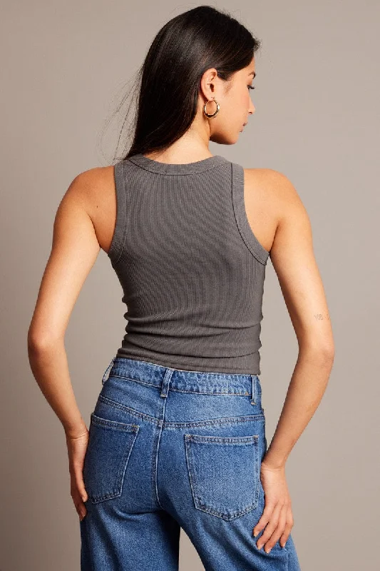 Grey Rib Tank Sleeveless