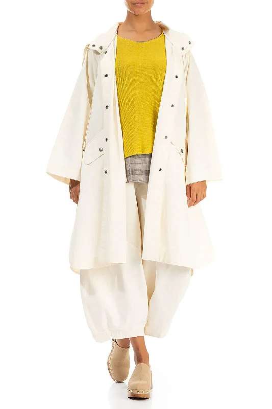 Hooded Oversized Off White Cotton Coat