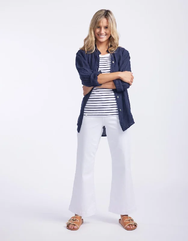 Indra Stripe Tank - White With Navy Stripe