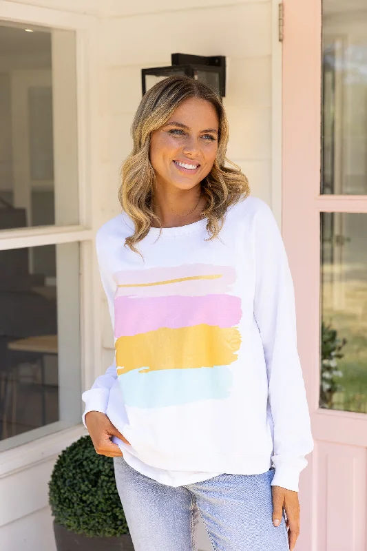 Jovie The Label Goldie Sweater White Multi Paint Stripes