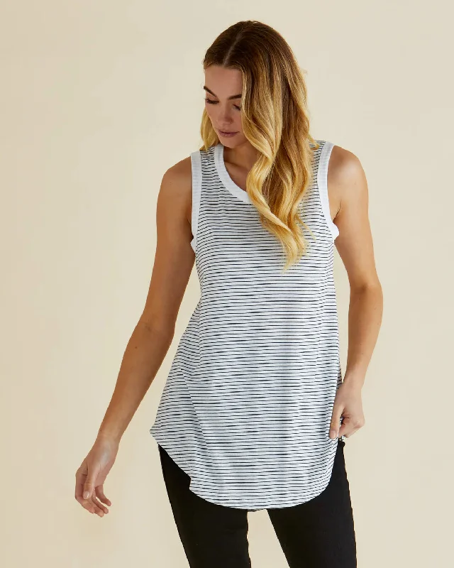 Keira Tank - Black White Stripe