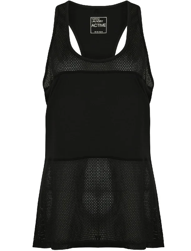 Kripki Mesh Panel Racer Back Sports Vest Top in Black - Tokyo Laundry Active