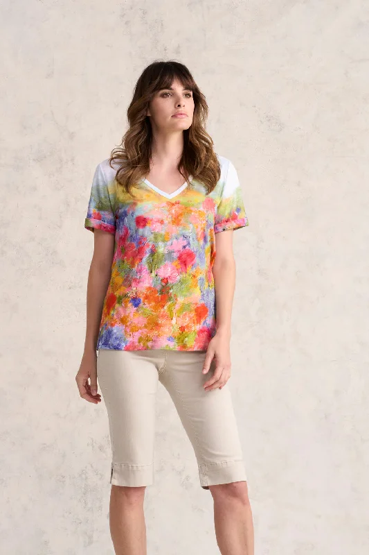 Print V-Neck T-Shirt - Painterly Alp Print