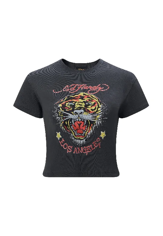 Womens La-Roar-Tiger Cropped Baby T-Shirt - Black