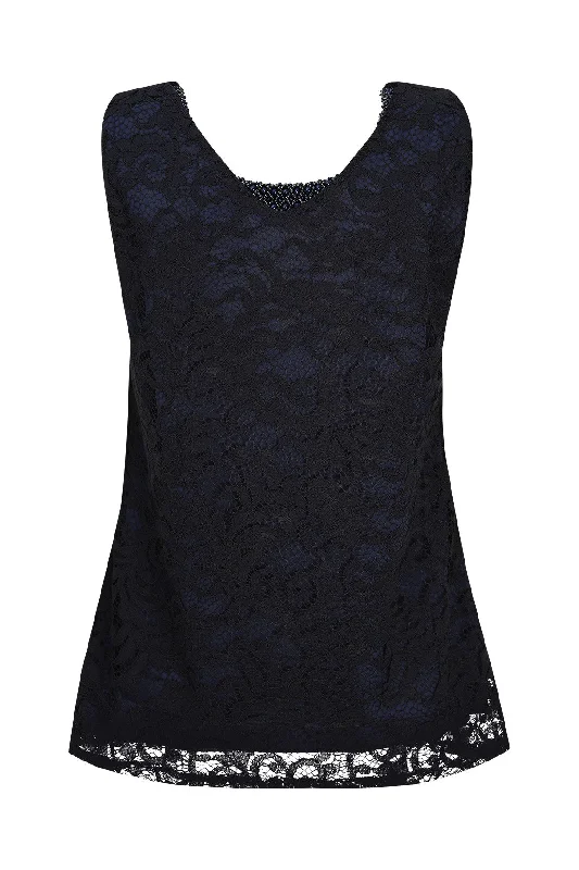 Lace Top with beading trim | NAVY | 8172ZR