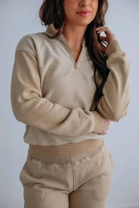 Lacey Contrast Pullover - Taupe