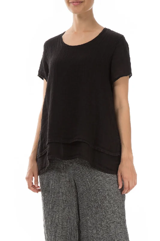 Evergreen Layered Black Linen Blouse