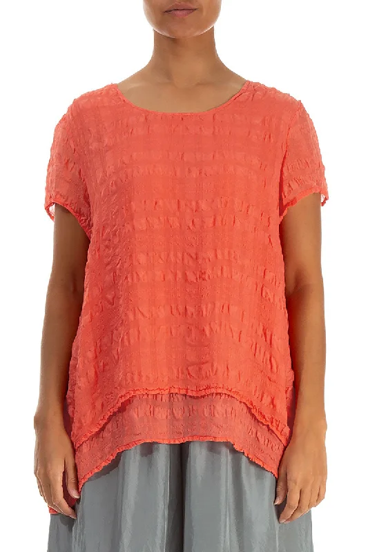 Layered Living Coral Light Silk Blouse